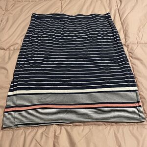 Max Studio Navy and White Striped Pencil Skirt with Pink Accent